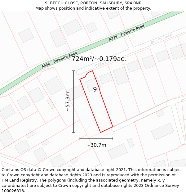 9, BEECH CLOSE, PORTON, SALISBURY, SP4 0NP: Plot and title map