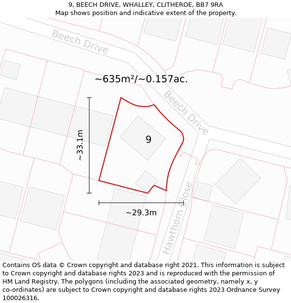 9, BEECH DRIVE, WHALLEY, CLITHEROE, BB7 9RA: Plot and title map