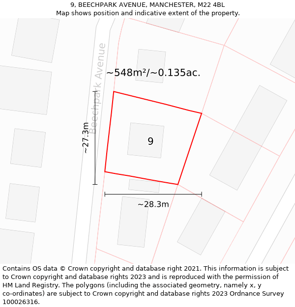 9, BEECHPARK AVENUE, MANCHESTER, M22 4BL: Plot and title map