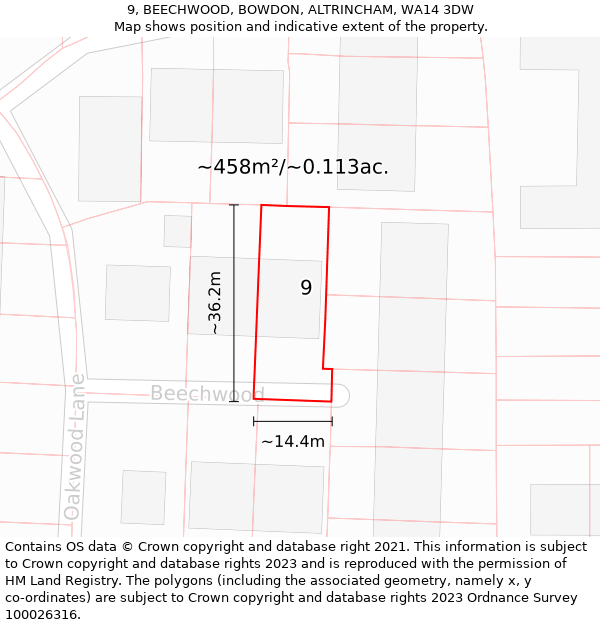 9, BEECHWOOD, BOWDON, ALTRINCHAM, WA14 3DW: Plot and title map