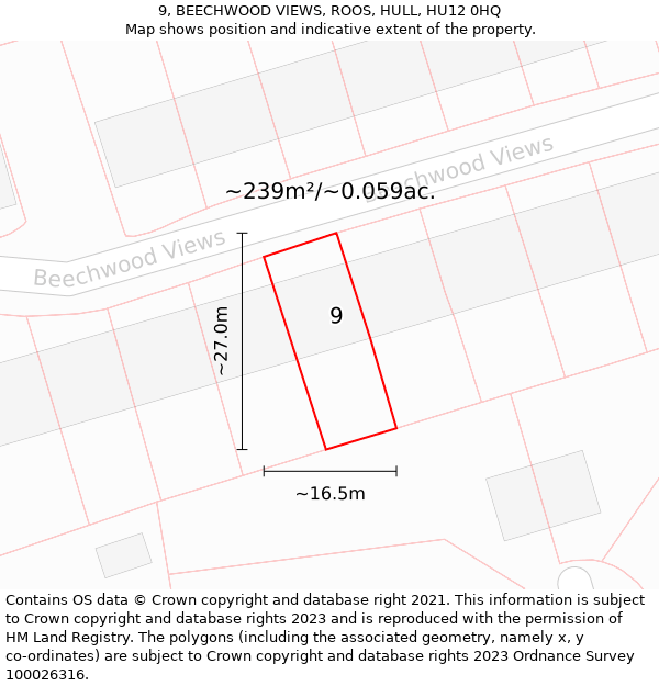 9, BEECHWOOD VIEWS, ROOS, HULL, HU12 0HQ: Plot and title map