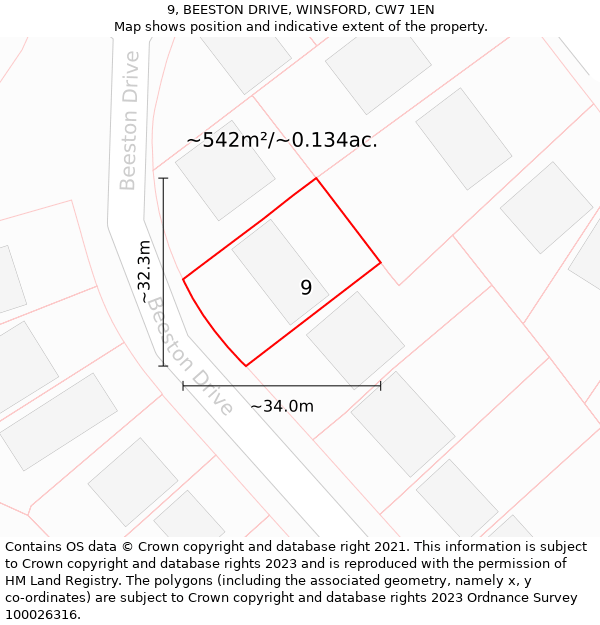 9, BEESTON DRIVE, WINSFORD, CW7 1EN: Plot and title map