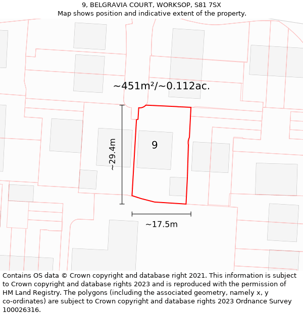 9, BELGRAVIA COURT, WORKSOP, S81 7SX: Plot and title map