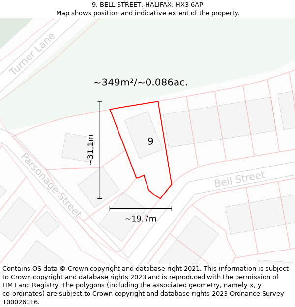 9, BELL STREET, HALIFAX, HX3 6AP: Plot and title map