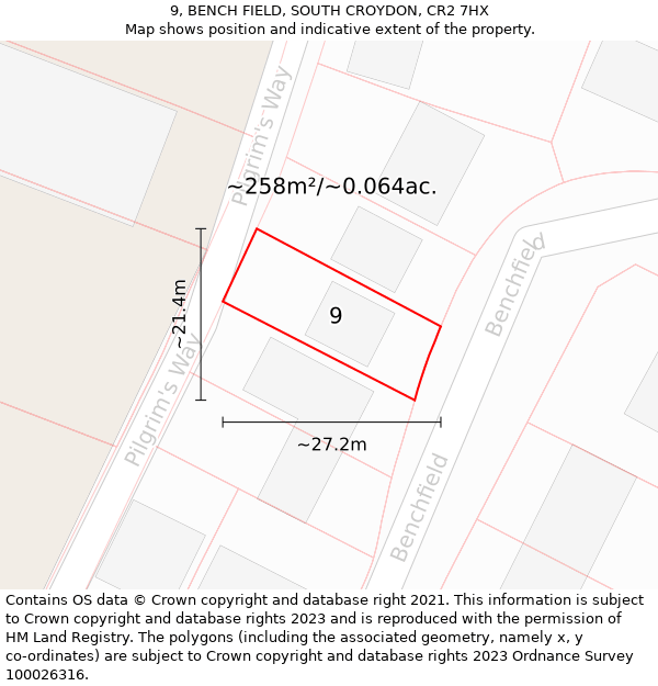 9, BENCH FIELD, SOUTH CROYDON, CR2 7HX: Plot and title map