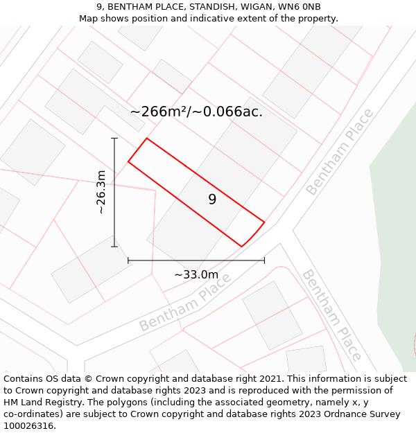 9, BENTHAM PLACE, STANDISH, WIGAN, WN6 0NB: Plot and title map