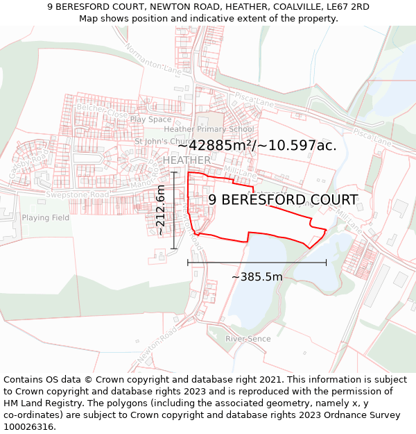 9 BERESFORD COURT, NEWTON ROAD, HEATHER, COALVILLE, LE67 2RD: Plot and title map