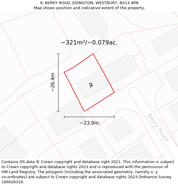 9, BERRY ROAD, EDINGTON, WESTBURY, BA13 4PN: Plot and title map