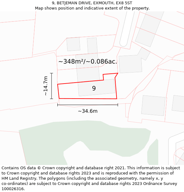 9, BETJEMAN DRIVE, EXMOUTH, EX8 5ST: Plot and title map