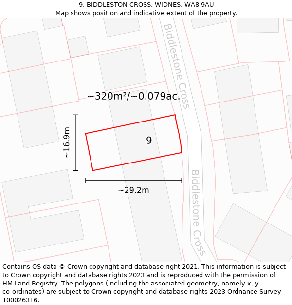 9, BIDDLESTON CROSS, WIDNES, WA8 9AU: Plot and title map