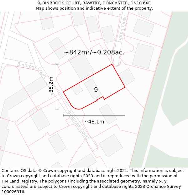 9, BINBROOK COURT, BAWTRY, DONCASTER, DN10 6XE: Plot and title map