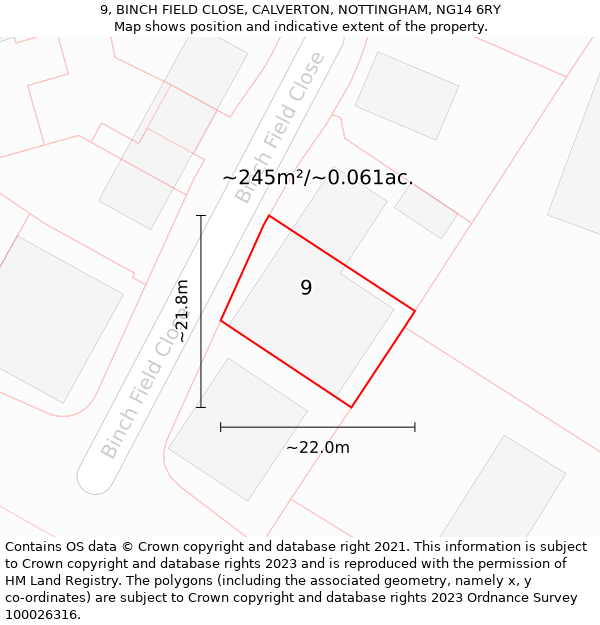 9, BINCH FIELD CLOSE, CALVERTON, NOTTINGHAM, NG14 6RY: Plot and title map