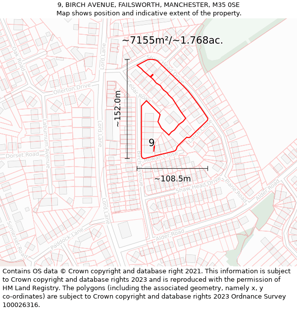 9, BIRCH AVENUE, FAILSWORTH, MANCHESTER, M35 0SE: Plot and title map