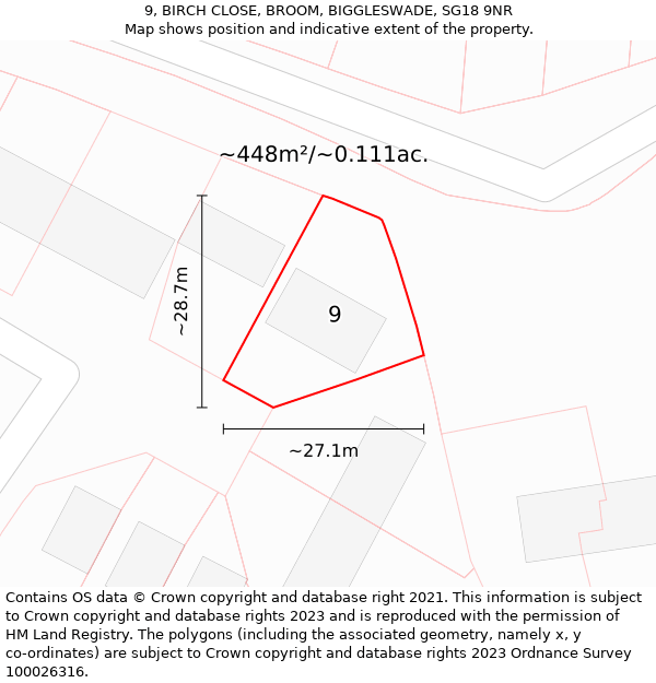 9, BIRCH CLOSE, BROOM, BIGGLESWADE, SG18 9NR: Plot and title map