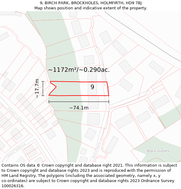 9, BIRCH PARK, BROCKHOLES, HOLMFIRTH, HD9 7BJ: Plot and title map