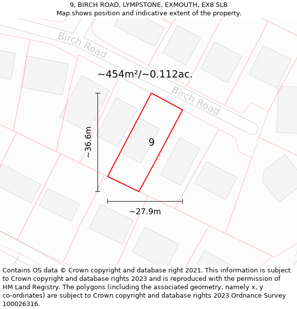 9, BIRCH ROAD, LYMPSTONE, EXMOUTH, EX8 5LB: Plot and title map