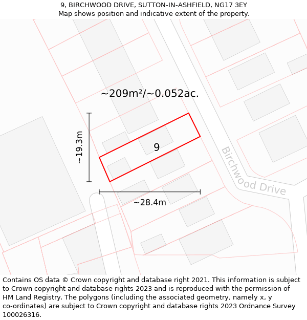 9, BIRCHWOOD DRIVE, SUTTON-IN-ASHFIELD, NG17 3EY: Plot and title map