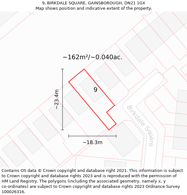 9, BIRKDALE SQUARE, GAINSBOROUGH, DN21 1GX: Plot and title map