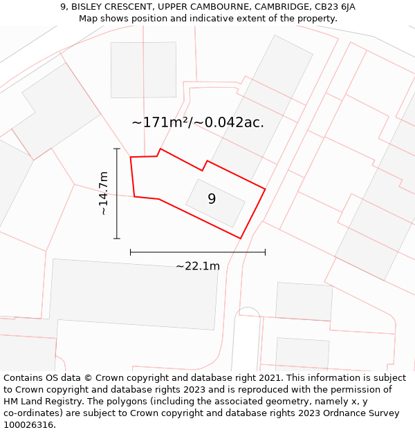 9, BISLEY CRESCENT, UPPER CAMBOURNE, CAMBRIDGE, CB23 6JA: Plot and title map