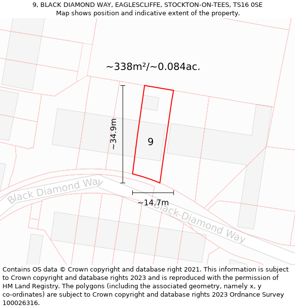 9, BLACK DIAMOND WAY, EAGLESCLIFFE, STOCKTON-ON-TEES, TS16 0SE: Plot and title map