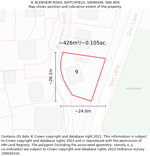 9, BLENHEIM ROAD, WATCHFIELD, SWINDON, SN6 8DG: Plot and title map