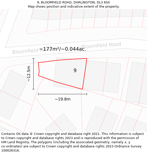 9, BLOOMFIELD ROAD, DARLINGTON, DL3 6SA: Plot and title map