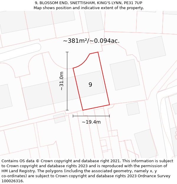 9, BLOSSOM END, SNETTISHAM, KING'S LYNN, PE31 7UP: Plot and title map