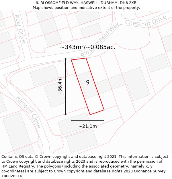 9, BLOSSOMFIELD WAY, HASWELL, DURHAM, DH6 2XR: Plot and title map