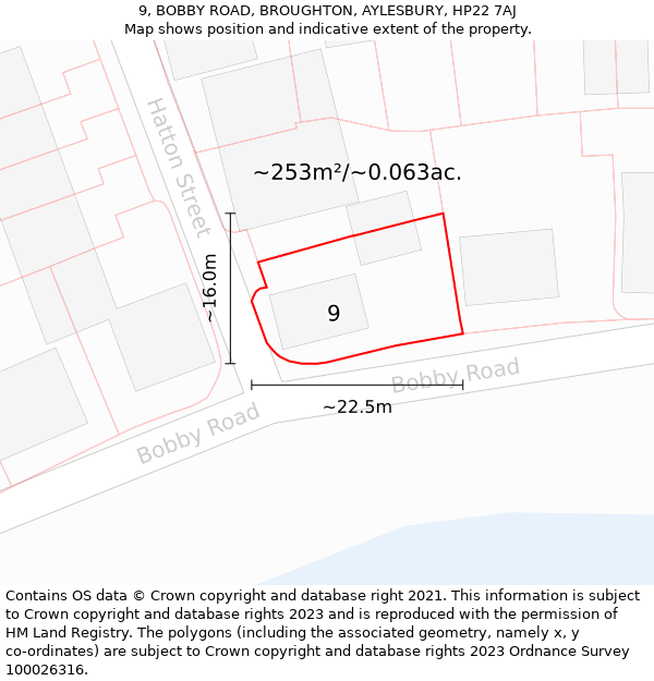 9, BOBBY ROAD, BROUGHTON, AYLESBURY, HP22 7AJ: Plot and title map