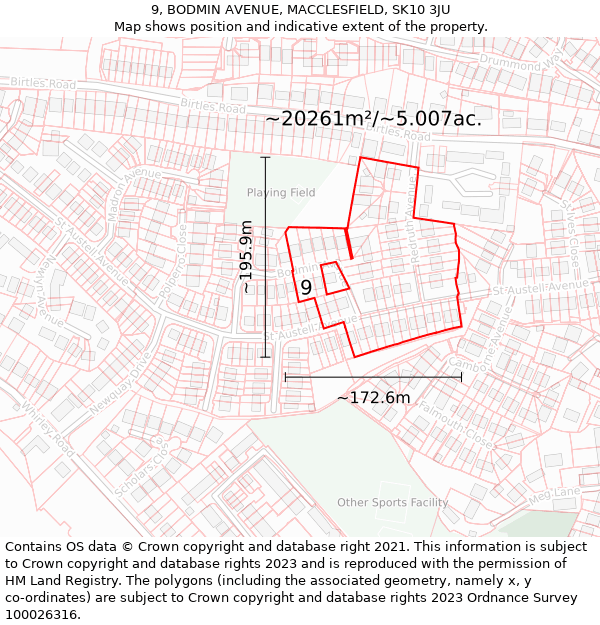 9, BODMIN AVENUE, MACCLESFIELD, SK10 3JU: Plot and title map