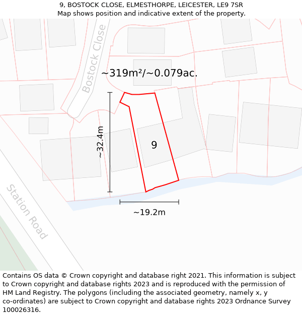 9, BOSTOCK CLOSE, ELMESTHORPE, LEICESTER, LE9 7SR: Plot and title map