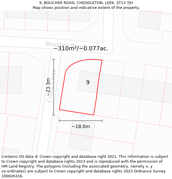 9, BOUCHER ROAD, CHEDDLETON, LEEK, ST13 7JH: Plot and title map