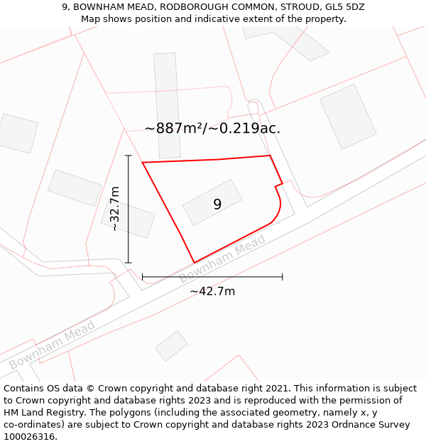 9, BOWNHAM MEAD, RODBOROUGH COMMON, STROUD, GL5 5DZ: Plot and title map