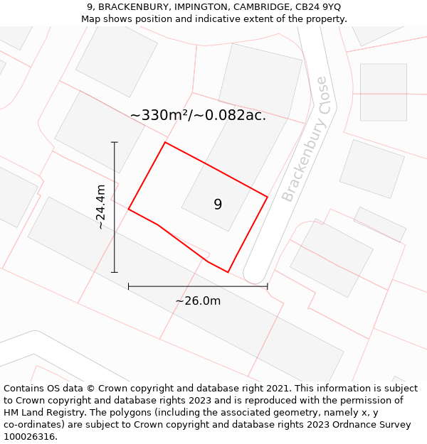 9, BRACKENBURY, IMPINGTON, CAMBRIDGE, CB24 9YQ: Plot and title map