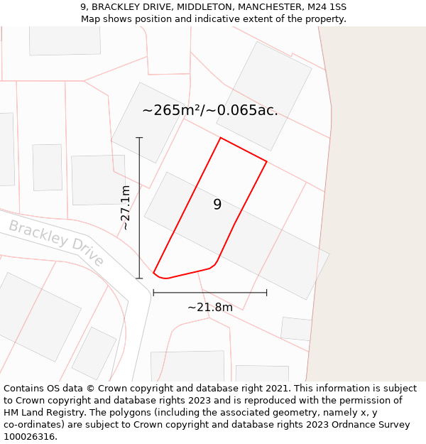 9, BRACKLEY DRIVE, MIDDLETON, MANCHESTER, M24 1SS: Plot and title map