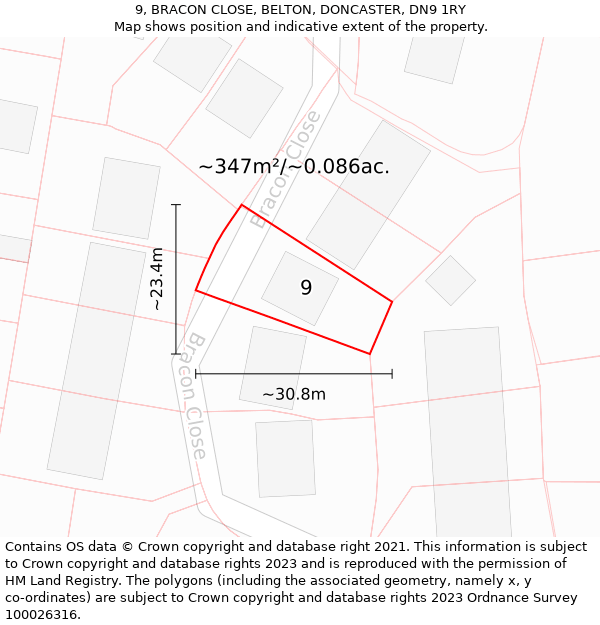 9, BRACON CLOSE, BELTON, DONCASTER, DN9 1RY: Plot and title map