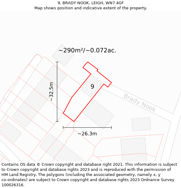 9, BRADY NOOK, LEIGH, WN7 4GF: Plot and title map