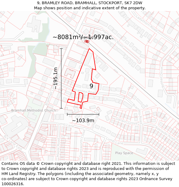 9, BRAMLEY ROAD, BRAMHALL, STOCKPORT, SK7 2DW: Plot and title map