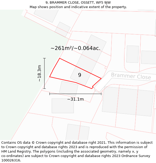 9, BRAMMER CLOSE, OSSETT, WF5 9JW: Plot and title map