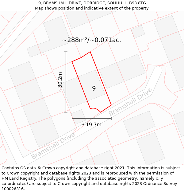 9, BRAMSHALL DRIVE, DORRIDGE, SOLIHULL, B93 8TG: Plot and title map