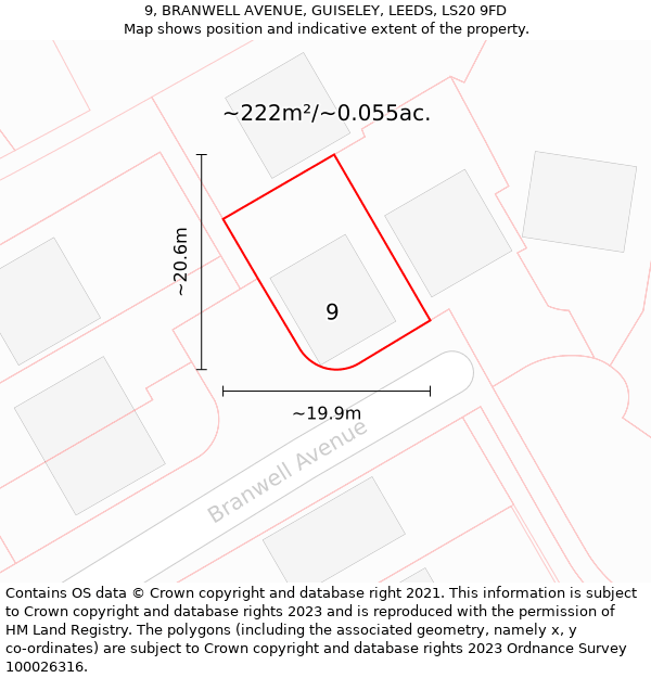 9, BRANWELL AVENUE, GUISELEY, LEEDS, LS20 9FD: Plot and title map