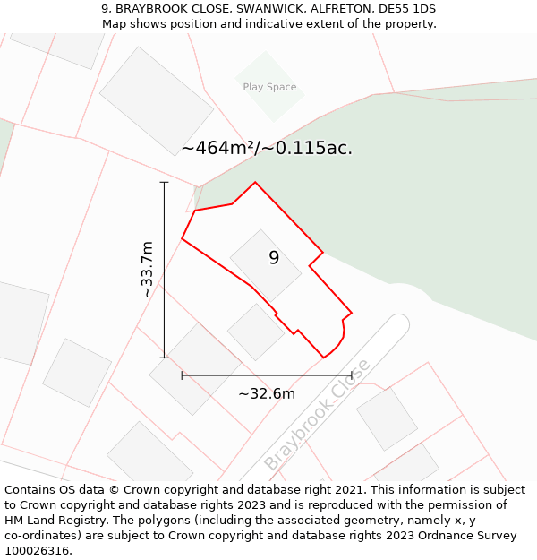 9, BRAYBROOK CLOSE, SWANWICK, ALFRETON, DE55 1DS: Plot and title map