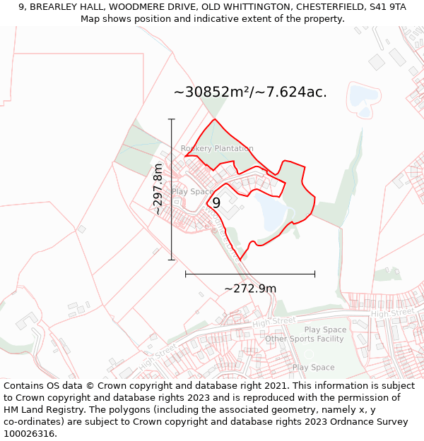 9, BREARLEY HALL, WOODMERE DRIVE, OLD WHITTINGTON, CHESTERFIELD, S41 9TA: Plot and title map