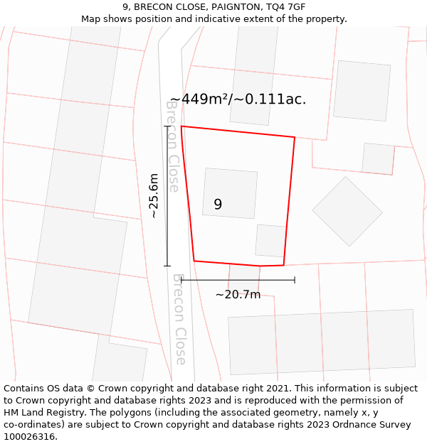 9, BRECON CLOSE, PAIGNTON, TQ4 7GF: Plot and title map