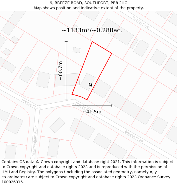 9, BREEZE ROAD, SOUTHPORT, PR8 2HG: Plot and title map