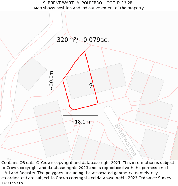 9, BRENT WARTHA, POLPERRO, LOOE, PL13 2RL: Plot and title map