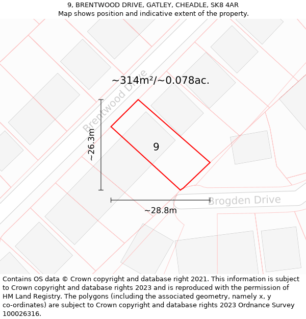 9, BRENTWOOD DRIVE, GATLEY, CHEADLE, SK8 4AR: Plot and title map