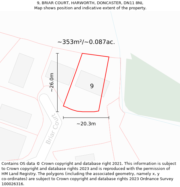 9, BRIAR COURT, HARWORTH, DONCASTER, DN11 8NL: Plot and title map