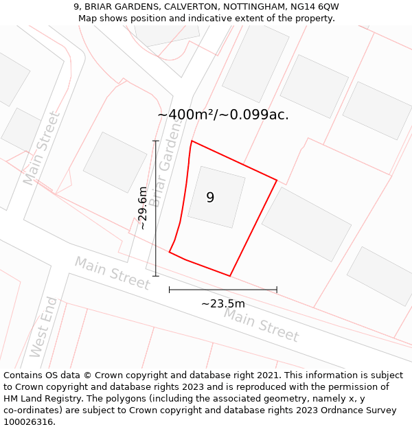 9, BRIAR GARDENS, CALVERTON, NOTTINGHAM, NG14 6QW: Plot and title map