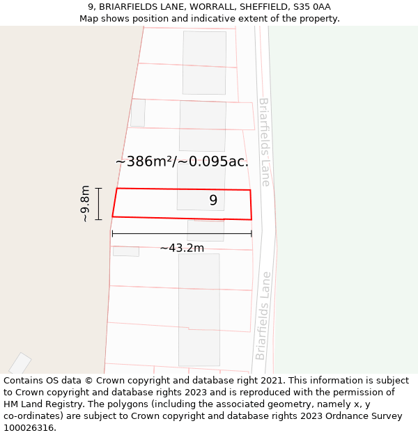 9, BRIARFIELDS LANE, WORRALL, SHEFFIELD, S35 0AA: Plot and title map